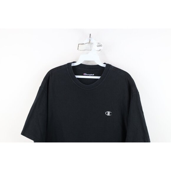 Vintage Y2K Champion Mens Size Large Faded Heavyweight Cotton T-Shirt Black - Picture 2 of 14